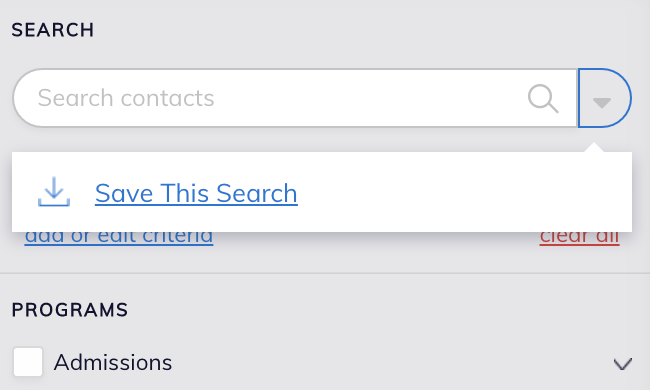 image of the save-this-search pop up when clicking the carrot under the search bar in contacts